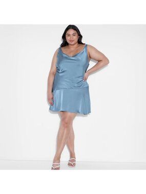 Wild Fable Dress Womens XXL Blue Satin Mini Sheath Cowl Neckline Straps Solid